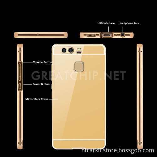 Luxury Metal Frame Mirror Phone Case,Rhinestone transparent Soft TP Case For Huawei V8